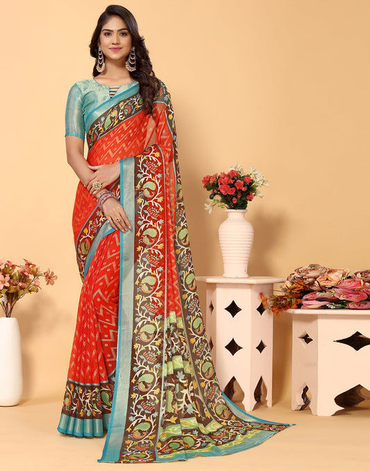 Red Brasso Self Woven Saree