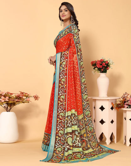 Red Brasso Self Woven Saree