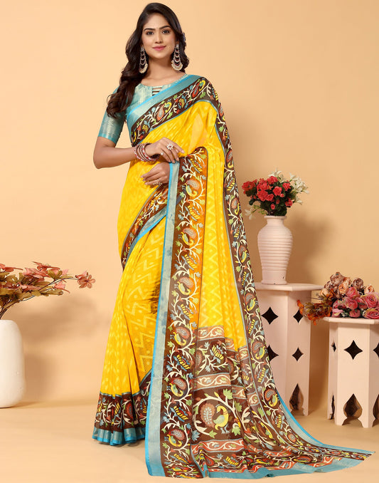 Yellow Brasso Self Woven Saree