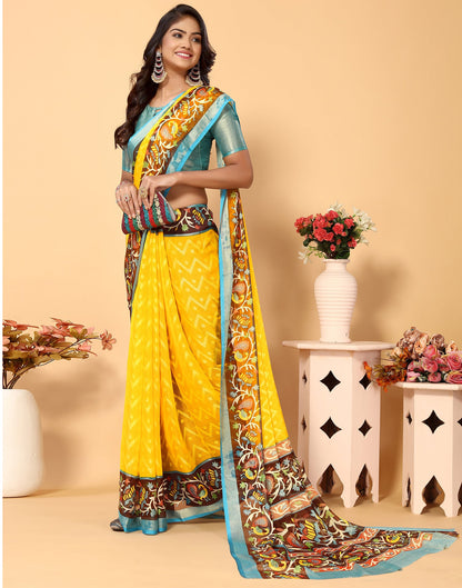 Yellow Brasso Self Woven Saree