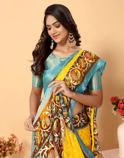 Yellow Brasso Self Woven Saree