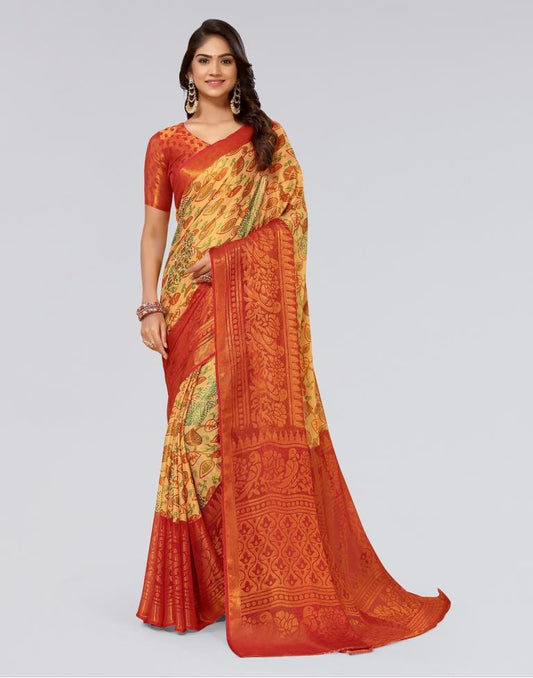 Beige Printed Brasso Saree
