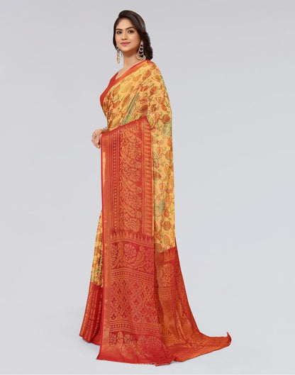 Beige Printed Brasso Saree