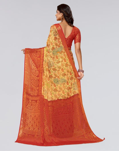 Beige Printed Brasso Saree