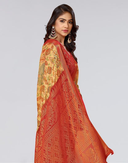 Beige Printed Brasso Saree