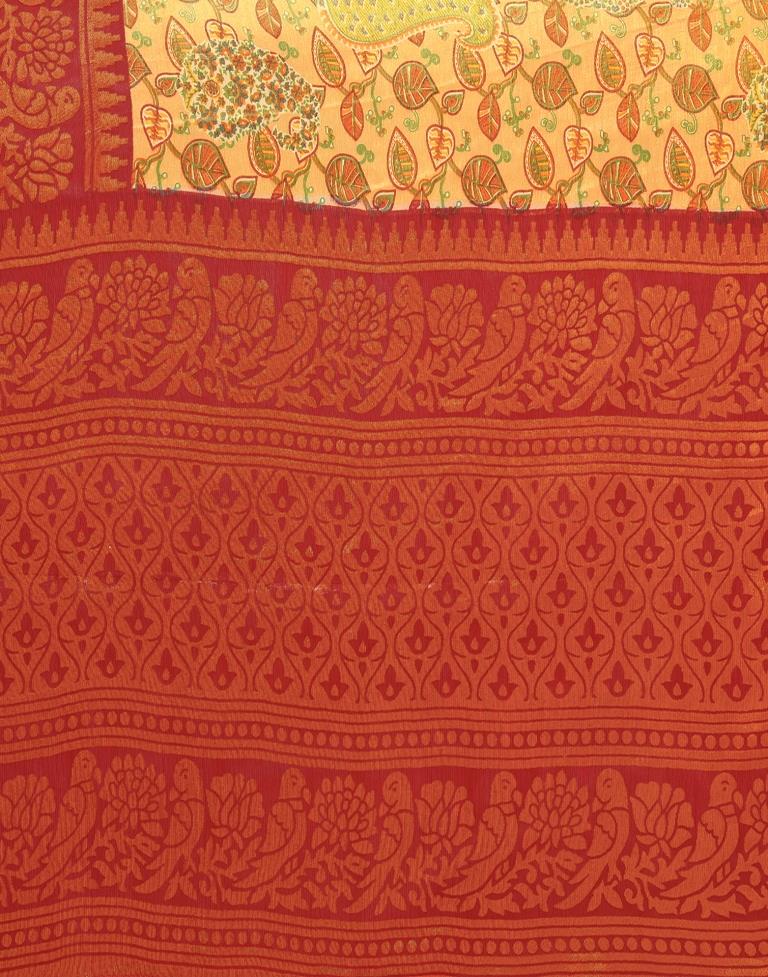 Beige Printed Brasso Saree