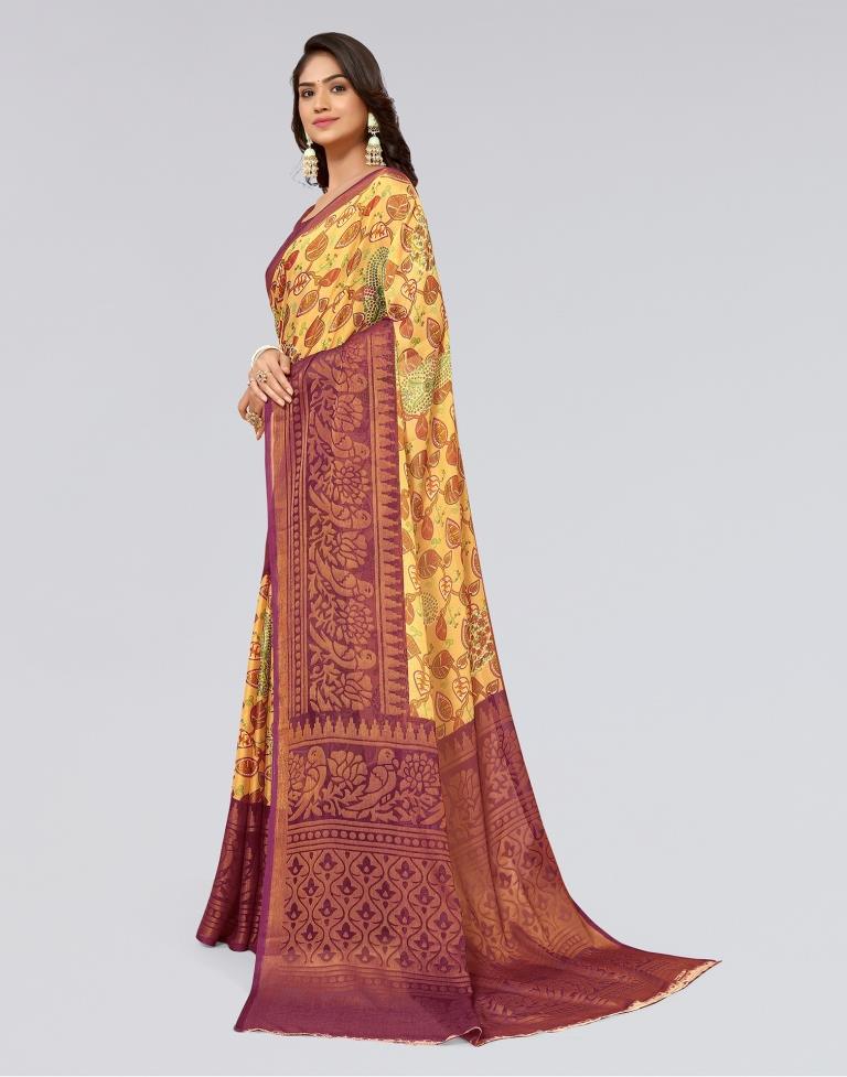Beige Printed Brasso Saree