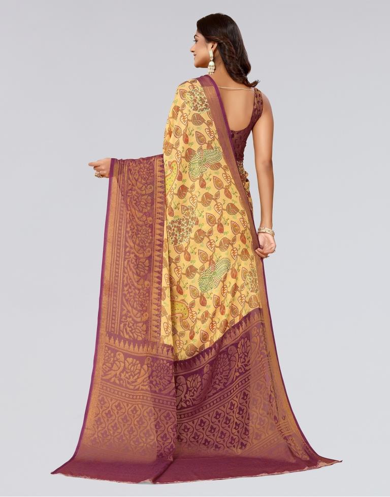 Beige Printed Brasso Saree