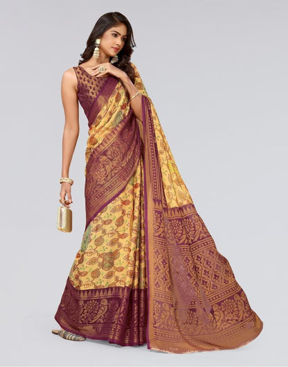 Beige Printed Brasso Saree