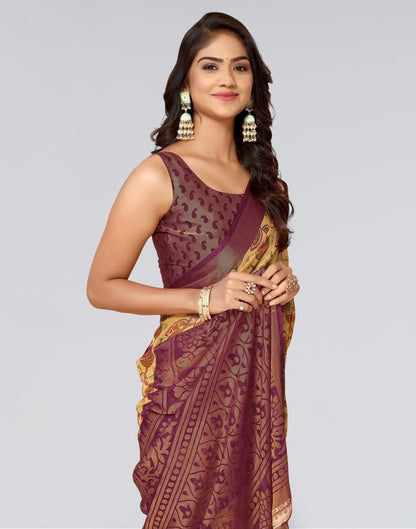 Beige Printed Brasso Saree