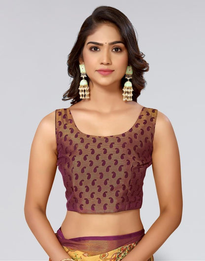 Beige Printed Brasso Saree