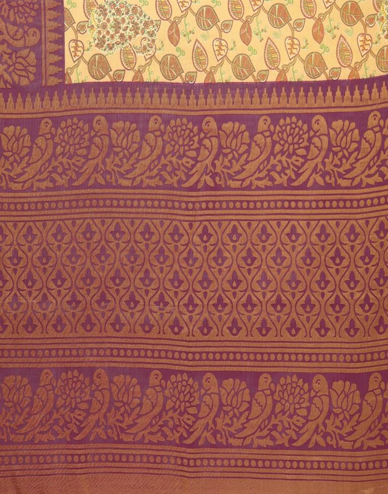 Beige Printed Brasso Saree