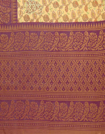 Beige Printed Brasso Saree
