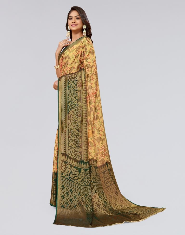 Beige Printed Brasso Saree