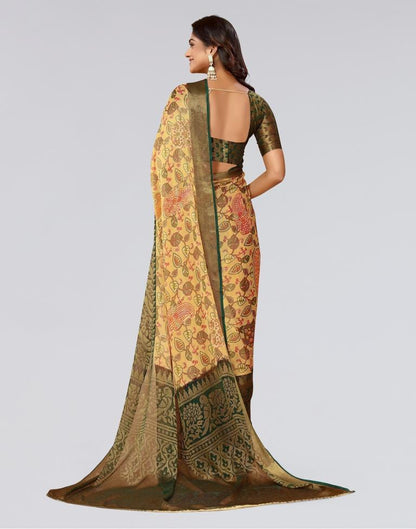 Beige Printed Brasso Saree