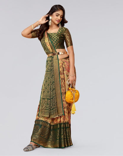 Beige Printed Brasso Saree