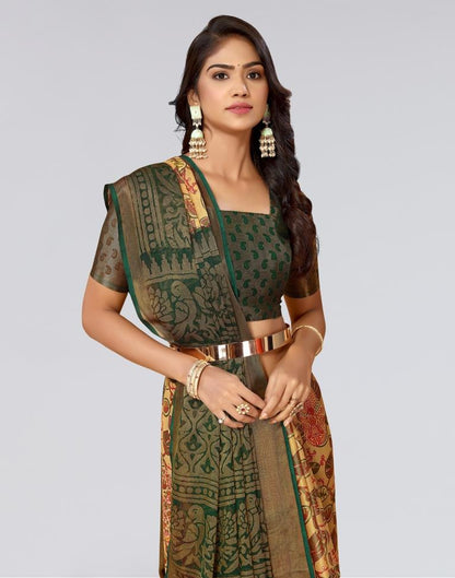 Beige Printed Brasso Saree