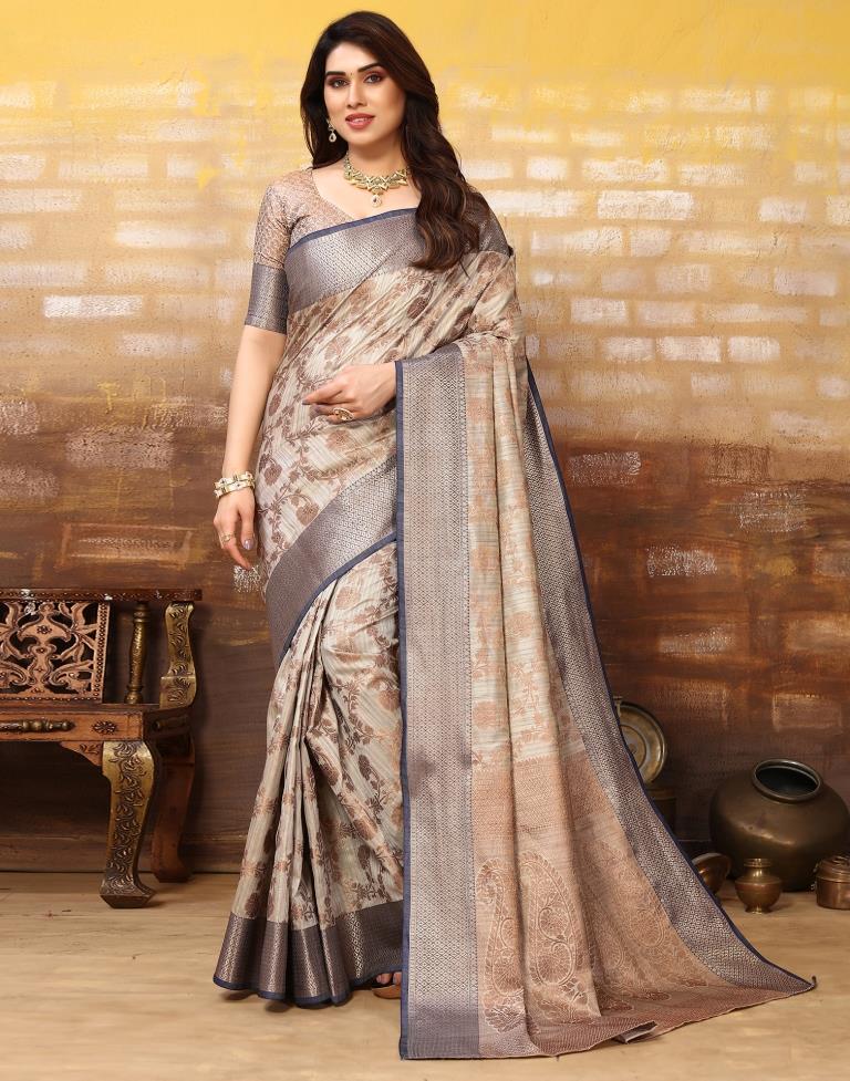 Grey Jacquard Silk Saree