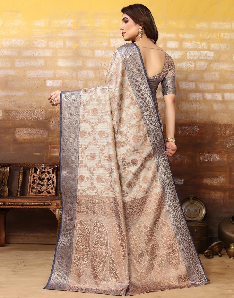 Grey Jacquard Silk Saree