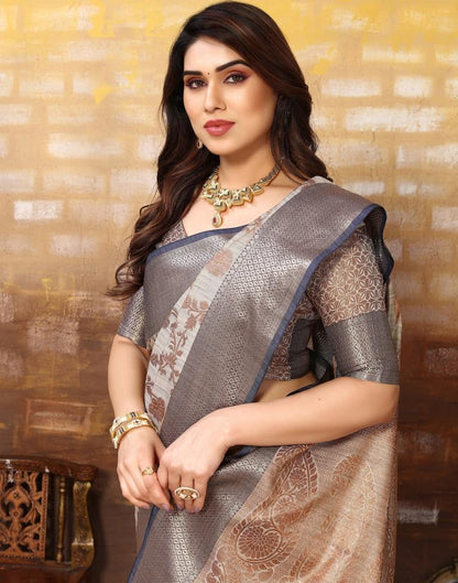 Grey Jacquard Silk Saree