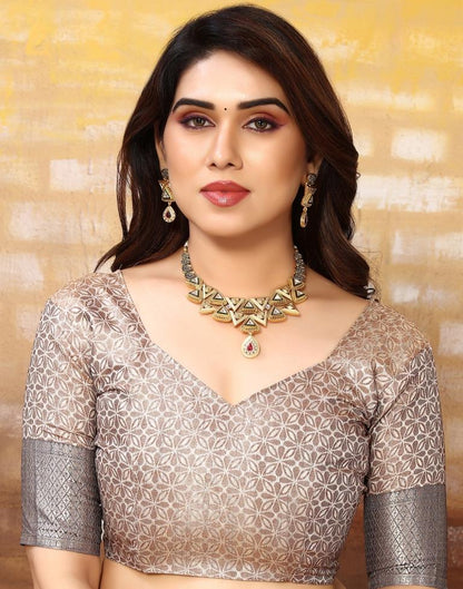 Grey Jacquard Silk Saree