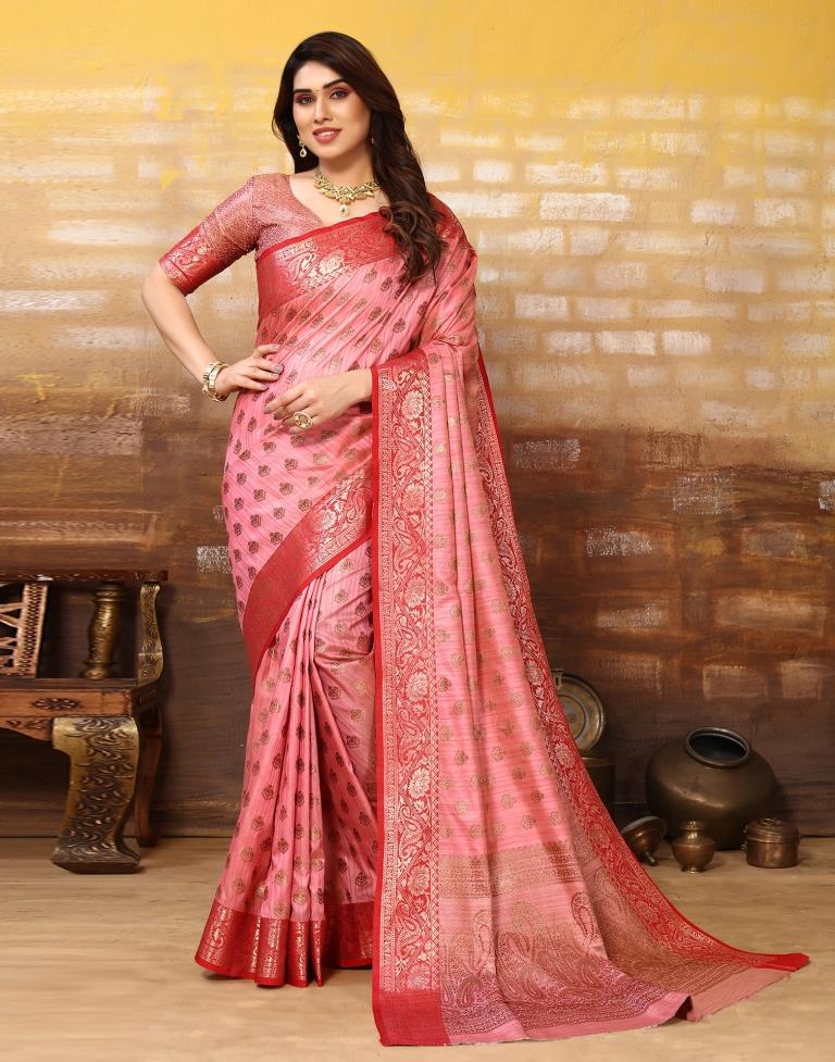 Pink Jacquard Silk Saree