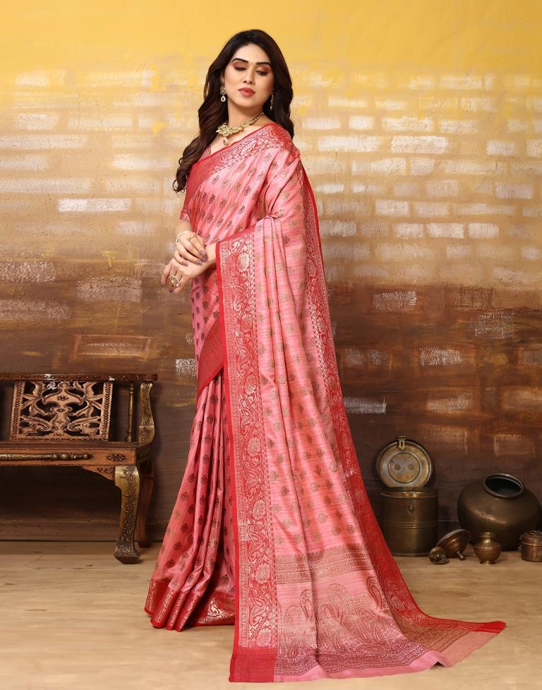 Pink Jacquard Silk Saree