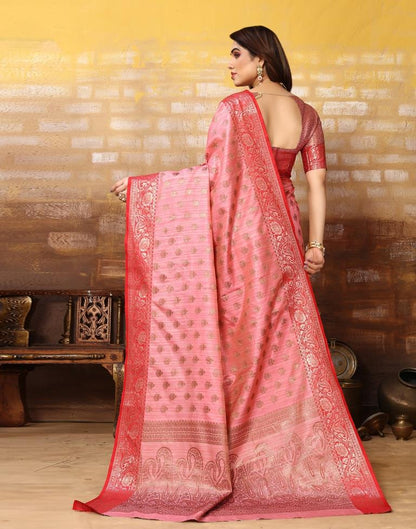 Pink Jacquard Silk Saree