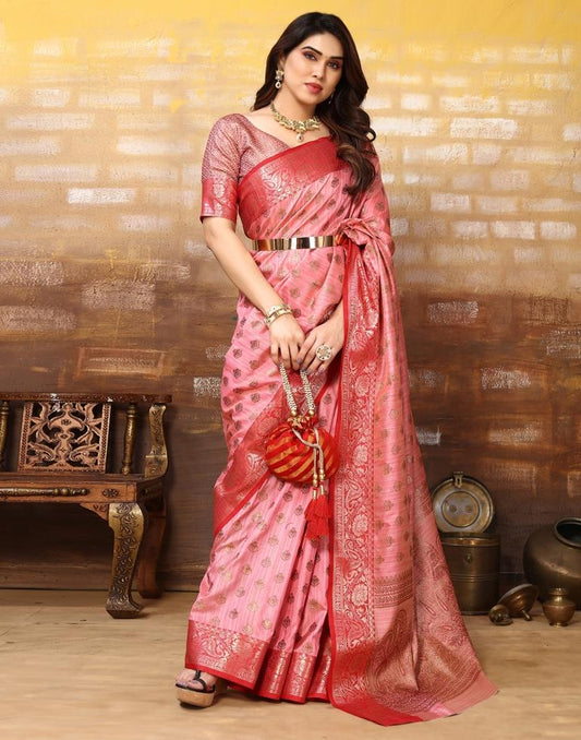 Pink Jacquard Silk Saree