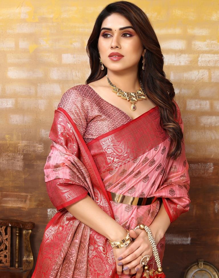 Pink Jacquard Silk Saree