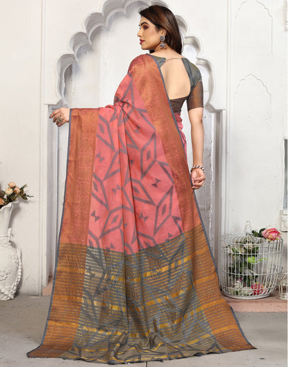 Pink Cotton Weaving Saree