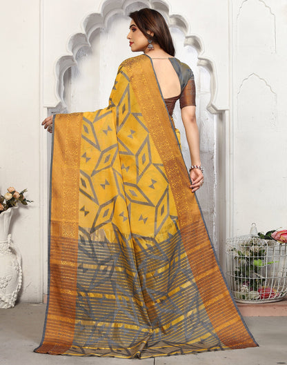 Yellow Cotton Weaving Saree
