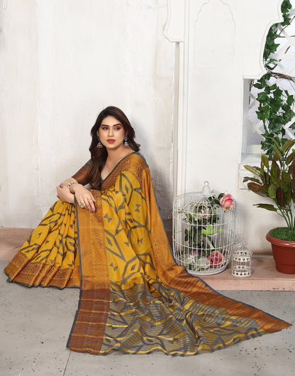 Yellow Cotton Weaving Saree