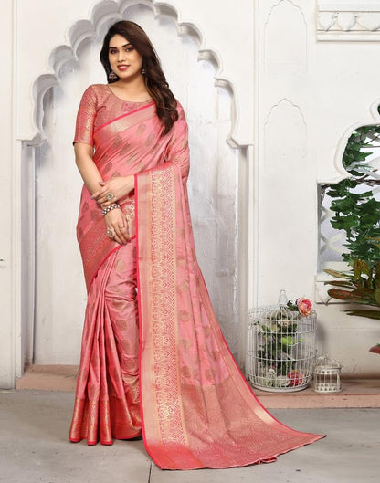 Pink Jacquard Silk Saree