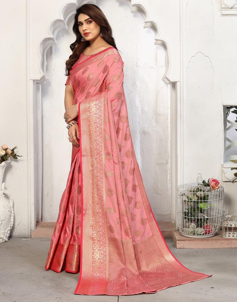 Pink Jacquard Silk Saree