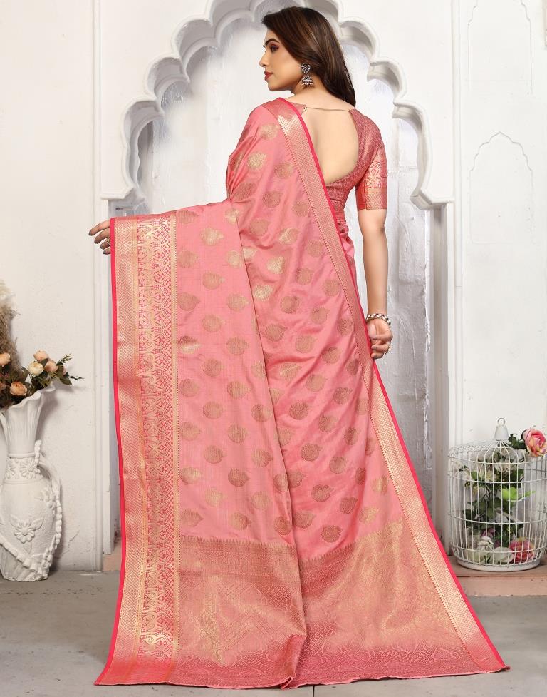 Pink Jacquard Silk Saree