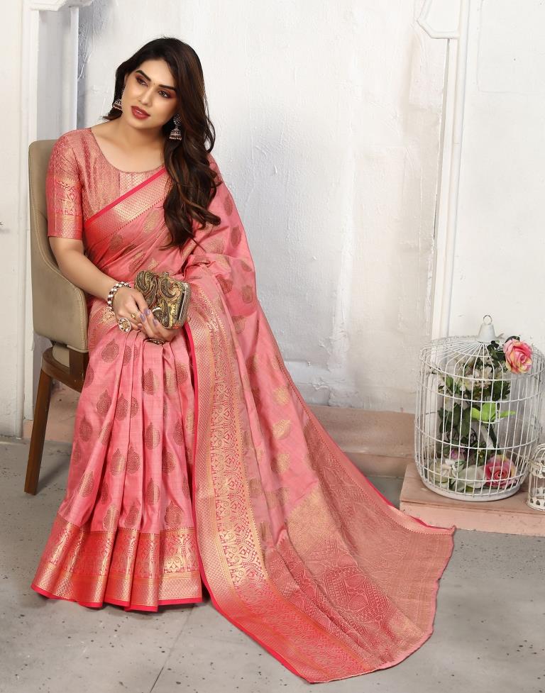 Pink Jacquard Silk Saree