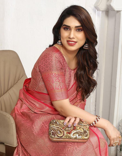 Pink Jacquard Silk Saree