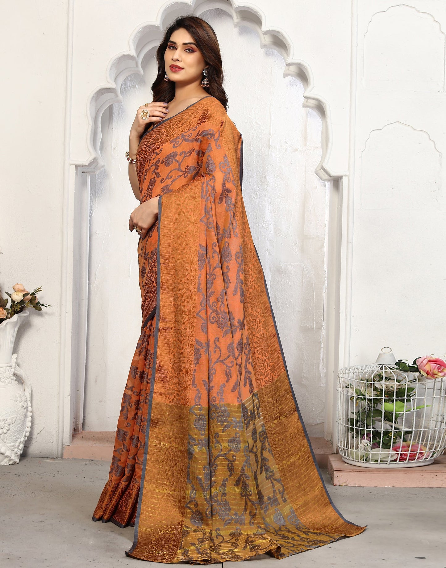 Light Orange Cotton Weaving Saree