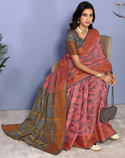 Pink Cotton Weaving Saree
