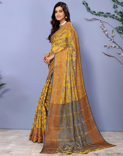 Mustard Yellow Cotton Weaving Saree