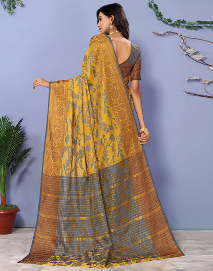 Mustard Yellow Cotton Weaving Saree
