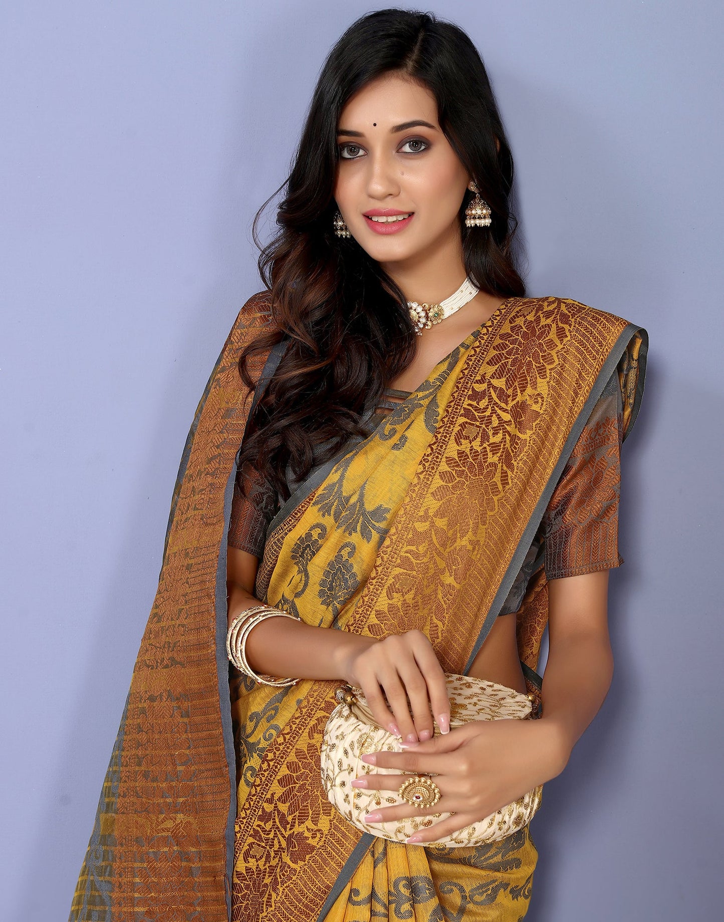 Mustard Yellow Cotton Weaving Saree
