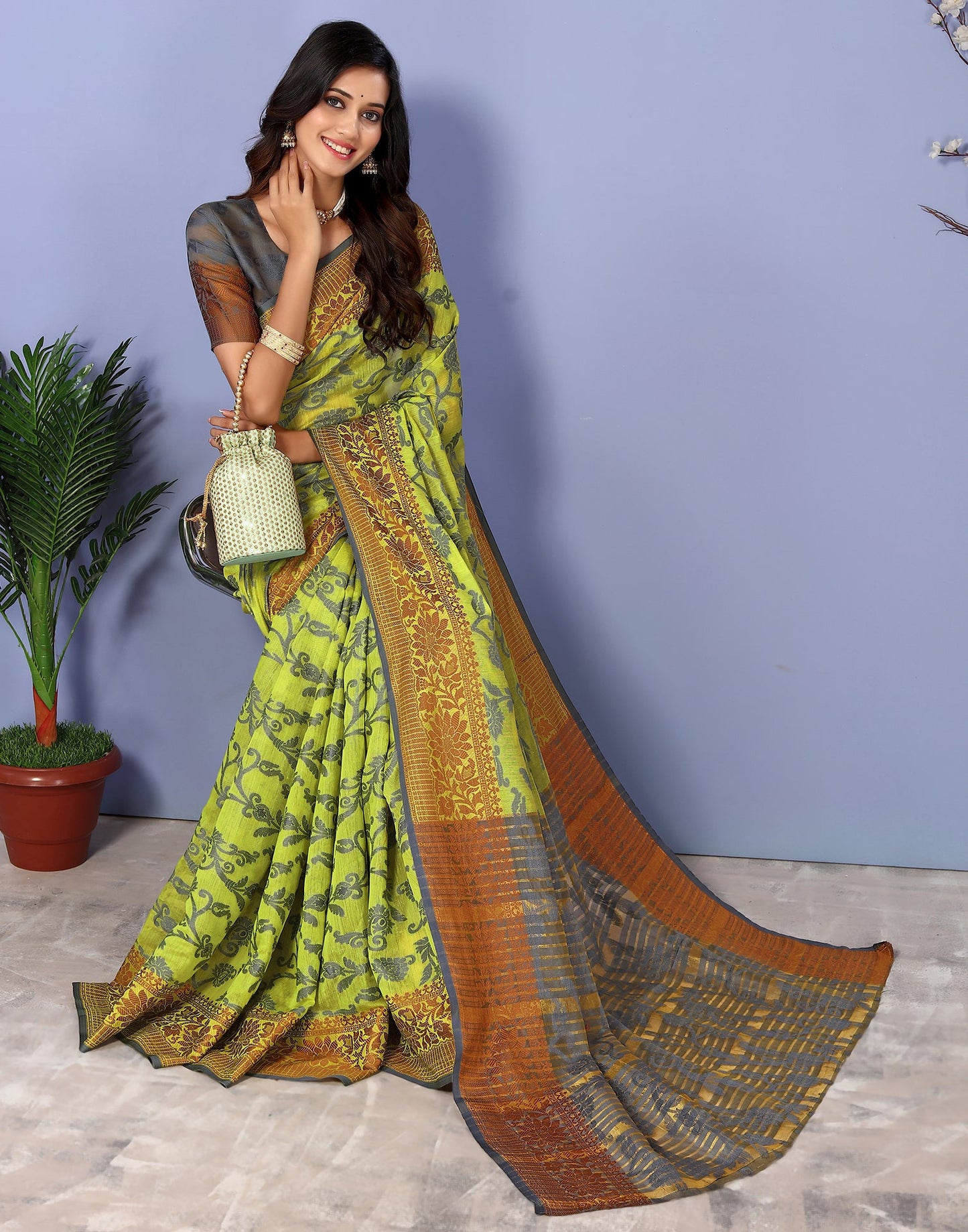 Green Cotton Weaving Saree