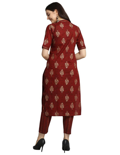 Maroon Foil Printed Cotton Kurti | Leemboodi