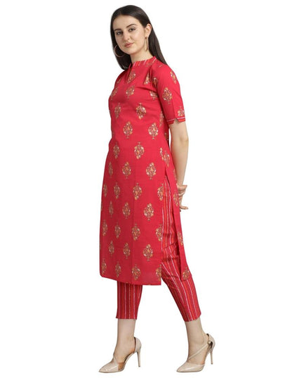 Coral Pink Foil Printed Cotton Kurti | Sudathi