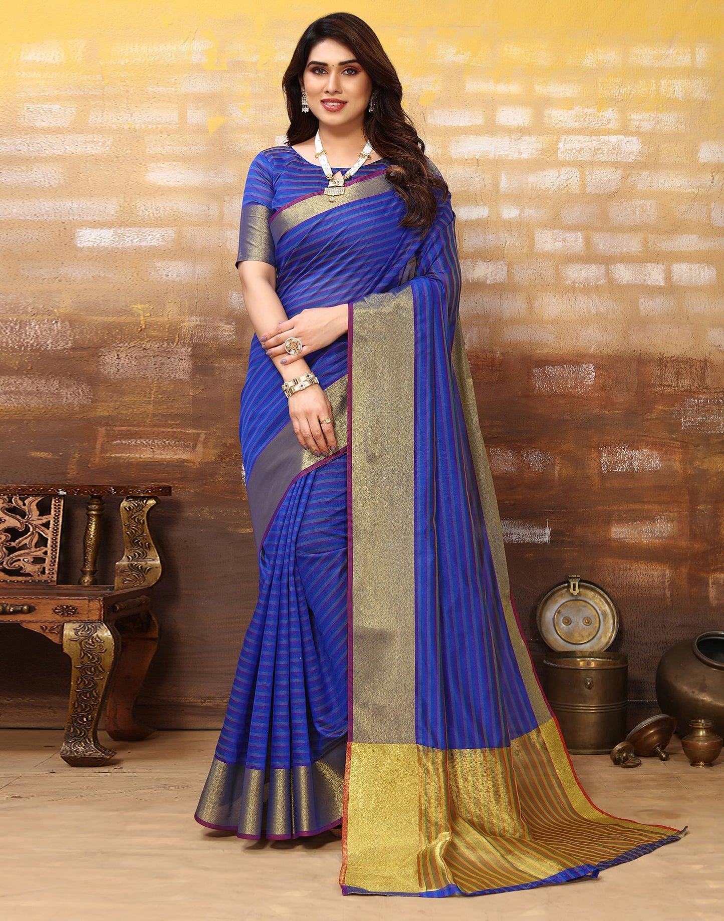 Blue Silk Self Woven Saree