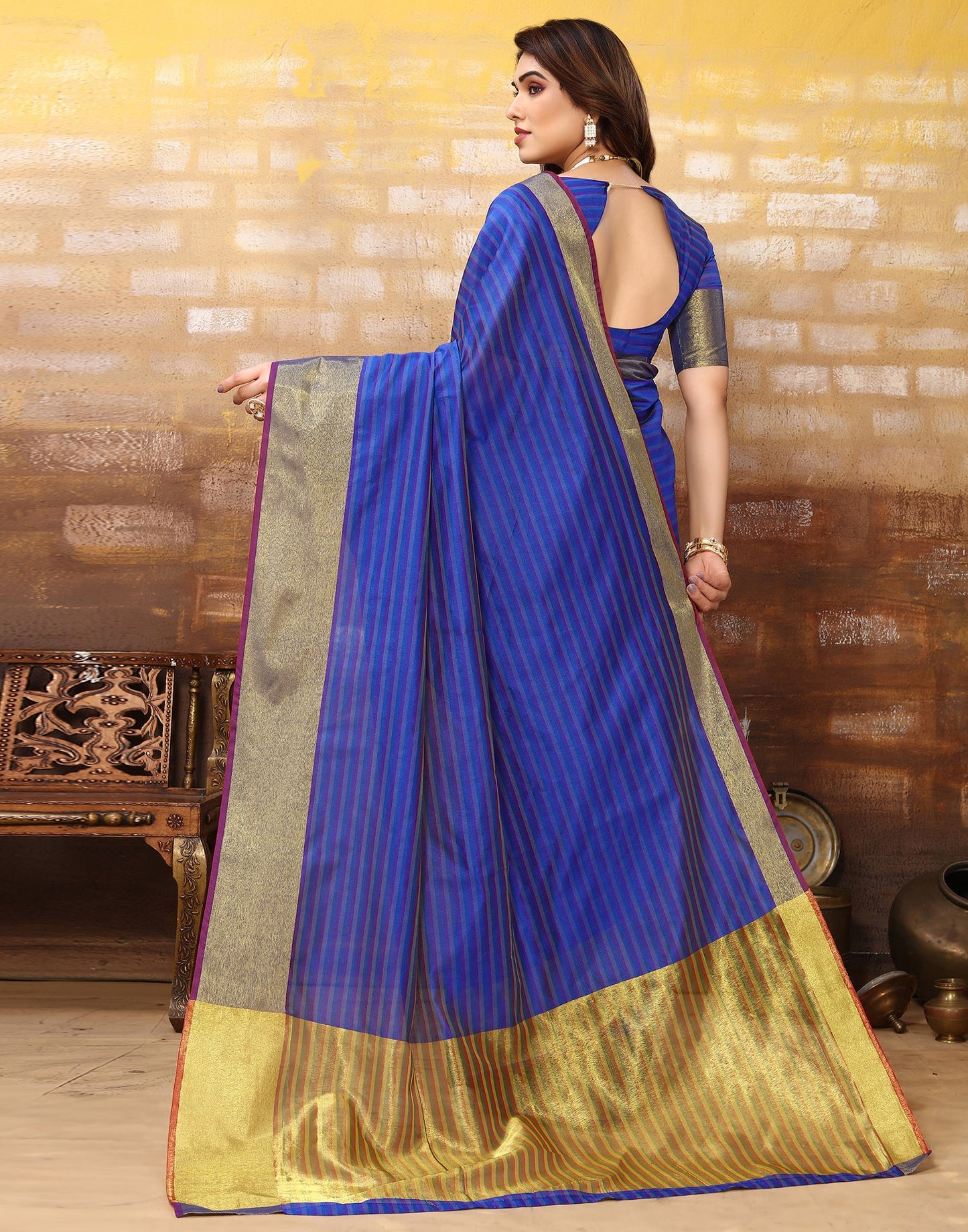 Blue Silk Self Woven Saree