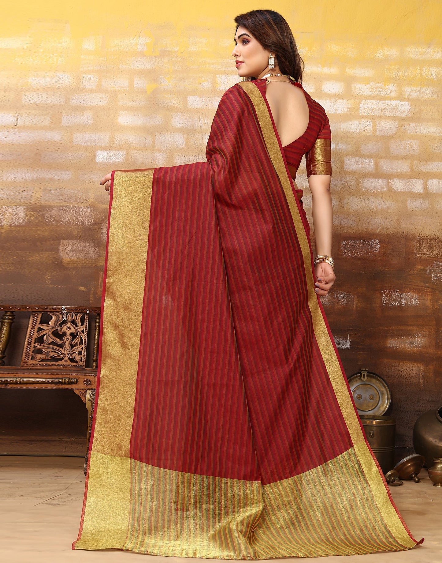 Maroon Silk Self Woven Saree
