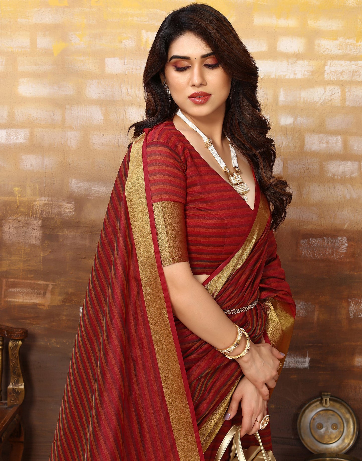Maroon Silk Self Woven Saree